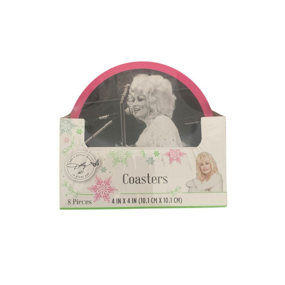 Dolly Parton Coasters, Set of 8 Round Double Sided , New